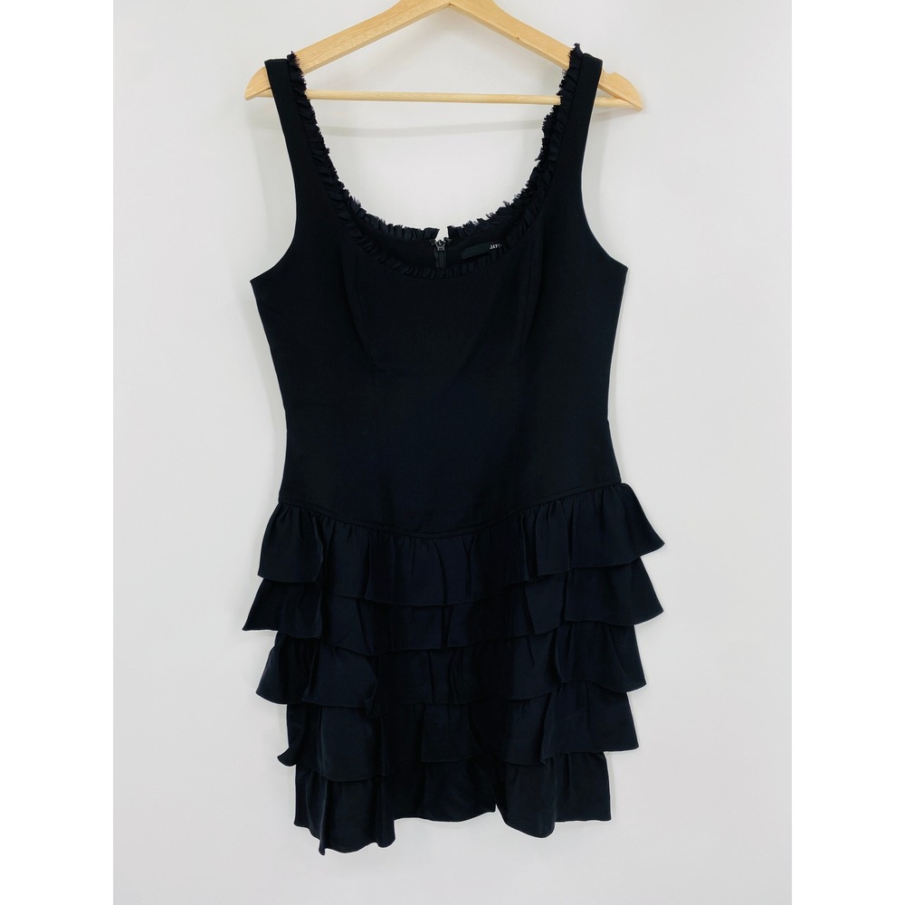 Jay Godfrey‎ Mini Dress Womens 8 Black Silk Tiered Ruffle Sleeveless